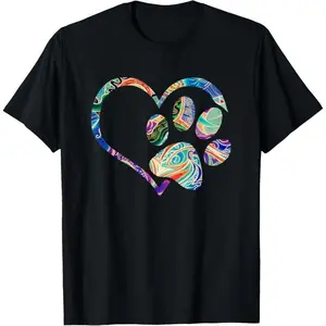 Women's Cotton Short Sleeve Dog Paw Print Tie Dye Rainbow Casual Loose Fit T-Shirt for Daily Wear and Outdoor Activities