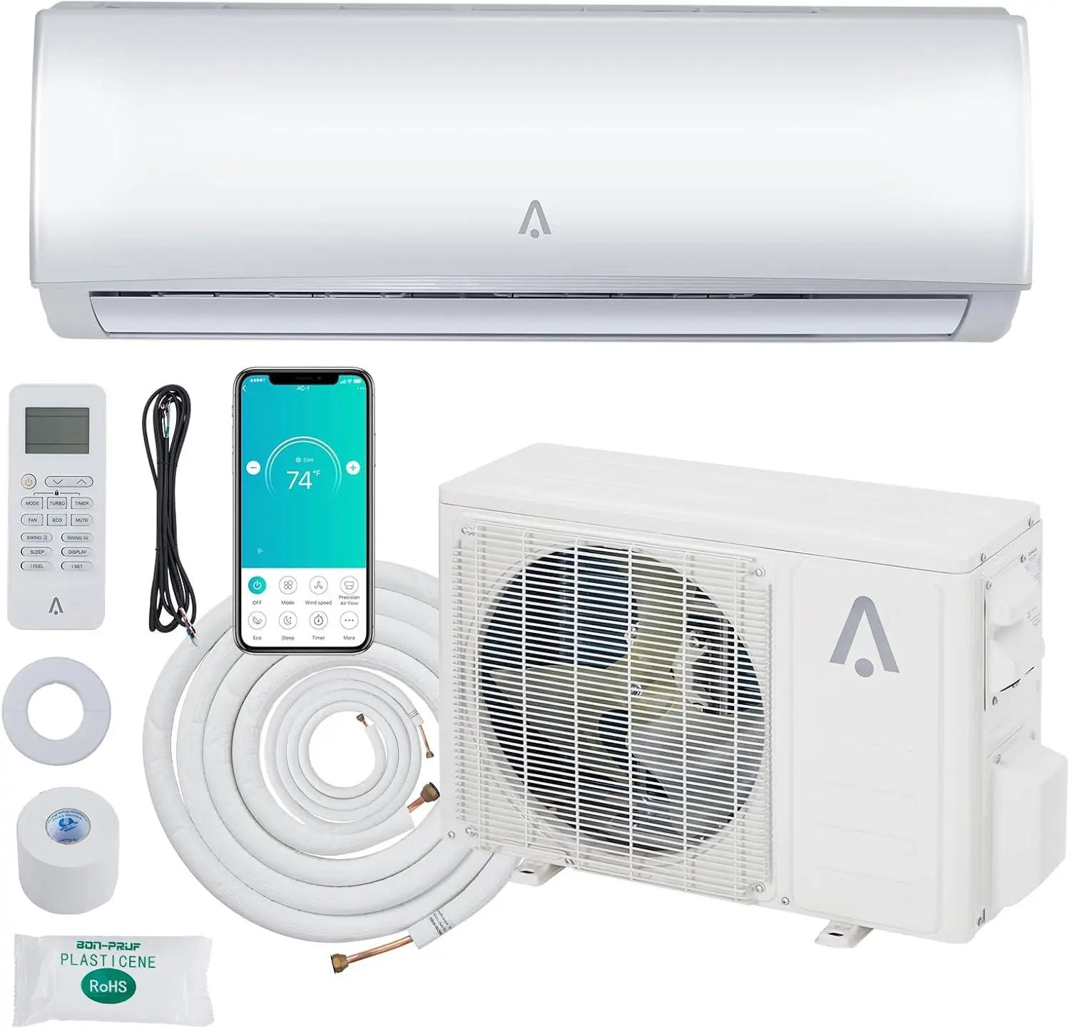 Gaomon 9000 BTU WiFi Enabled Smart Split-Type Inverter Ductless Air Conditioner - Alexa, Remote Control, R454B Gas, 19 SEER2, 115V, Energy-Saver Heat Pump, Pre-Charged Condenser, Installation Kit, 450 SqFt Coverage, Wireless Settings Adjustment, Covers Up