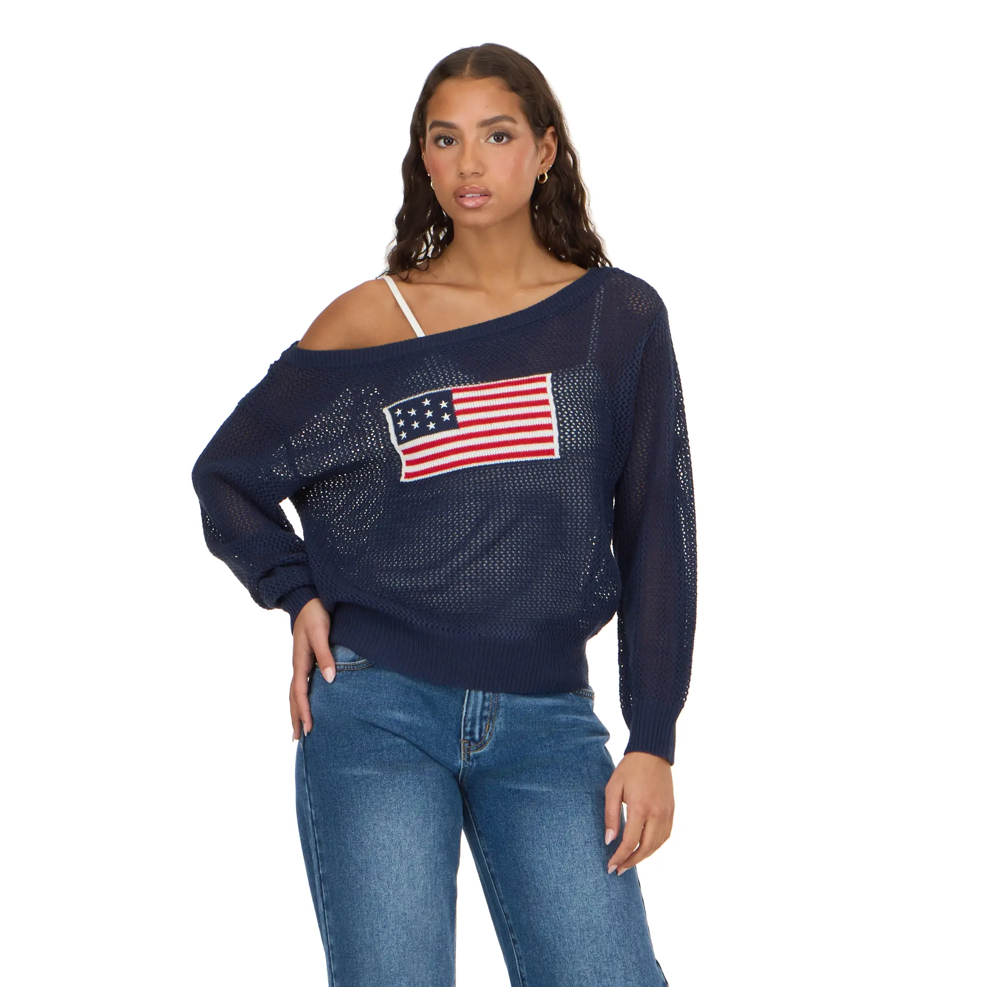 Forever 21 Women's Off-Shoulder Graphic Crochet Sweater - Casual Comfortable Long Sleeve, Lightweight Breathable Knit, Style, Fashion, Tops, Crochet Knit, Everyday, Knitwear, Longsleeves, Casual Chic, Outfits