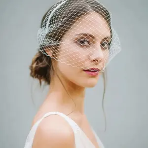 Elegant Crystal Beaded Bridal Veil, Chic Black Birdcage Face Net Mask, Fashionable Polyester-Spandex Wedding Headpiece with Beaded Detailing
