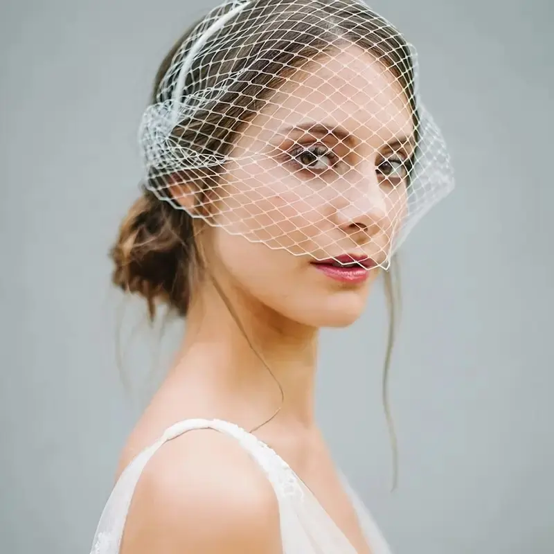 Elegant Crystal Beaded Bridal Veil, Chic Black Birdcage Face Net Mask, Fashionable Polyester-Spandex Wedding Headpiece with Beaded Detailing