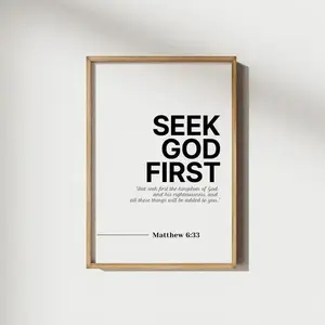 Matthew 6:33 Seek God First Poster, Bible Verse Style No Frame Wall Art, Home Decorative Artwork, Perfect Gift for Girlfriend or Boyfriend