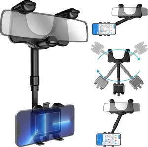 360 Degree Car Phone Holder Rearview Mirror, 2024 Multifunctional Navigation Bracket, 360° Rotatable & Retractable Car Phone Holder,car accessories