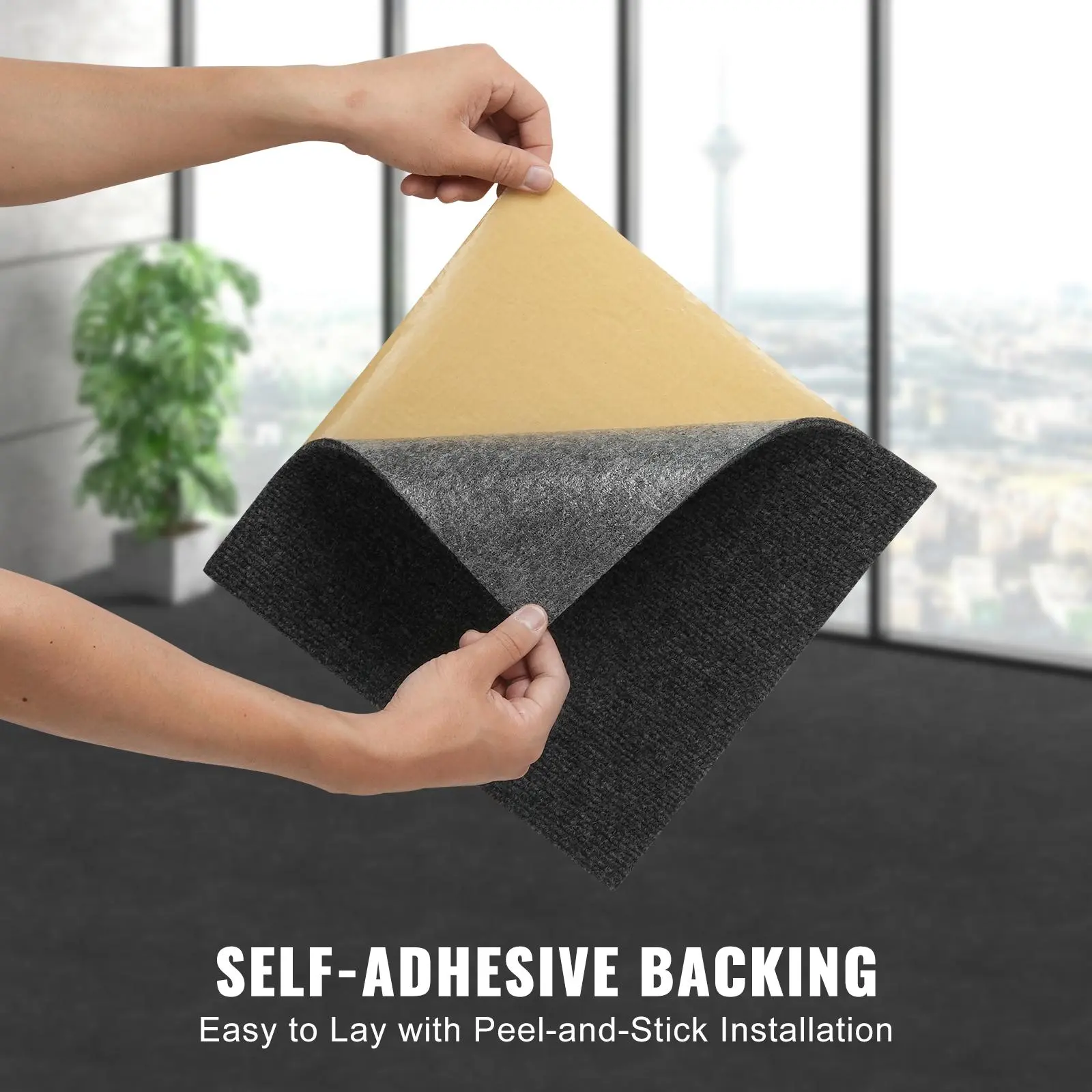 【FathersDayGift】VEVOR Carpet Tiles Peel and Stick,  , 12” x 12” Squares Self Adhesive Carpet Floor Tile, Soft Padded Carpet Tiles, Easy Install DIY for Bedroom Living Room Indoor Outdoor (12 Tiles, Dark Gray)