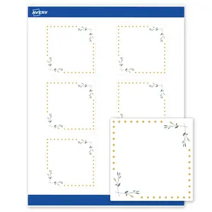 Avery Printable Square Labels, Gold Dots with Green Florals, 3" x 3", Matte White Square Labels, Permanent, Laser/Inkjet, 60ct, Great for Product Labels