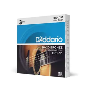 D'Addario EJ11-3D 80/20 Bronze Acoustic Guitar Strings, Light, 12-53, 3 Sets