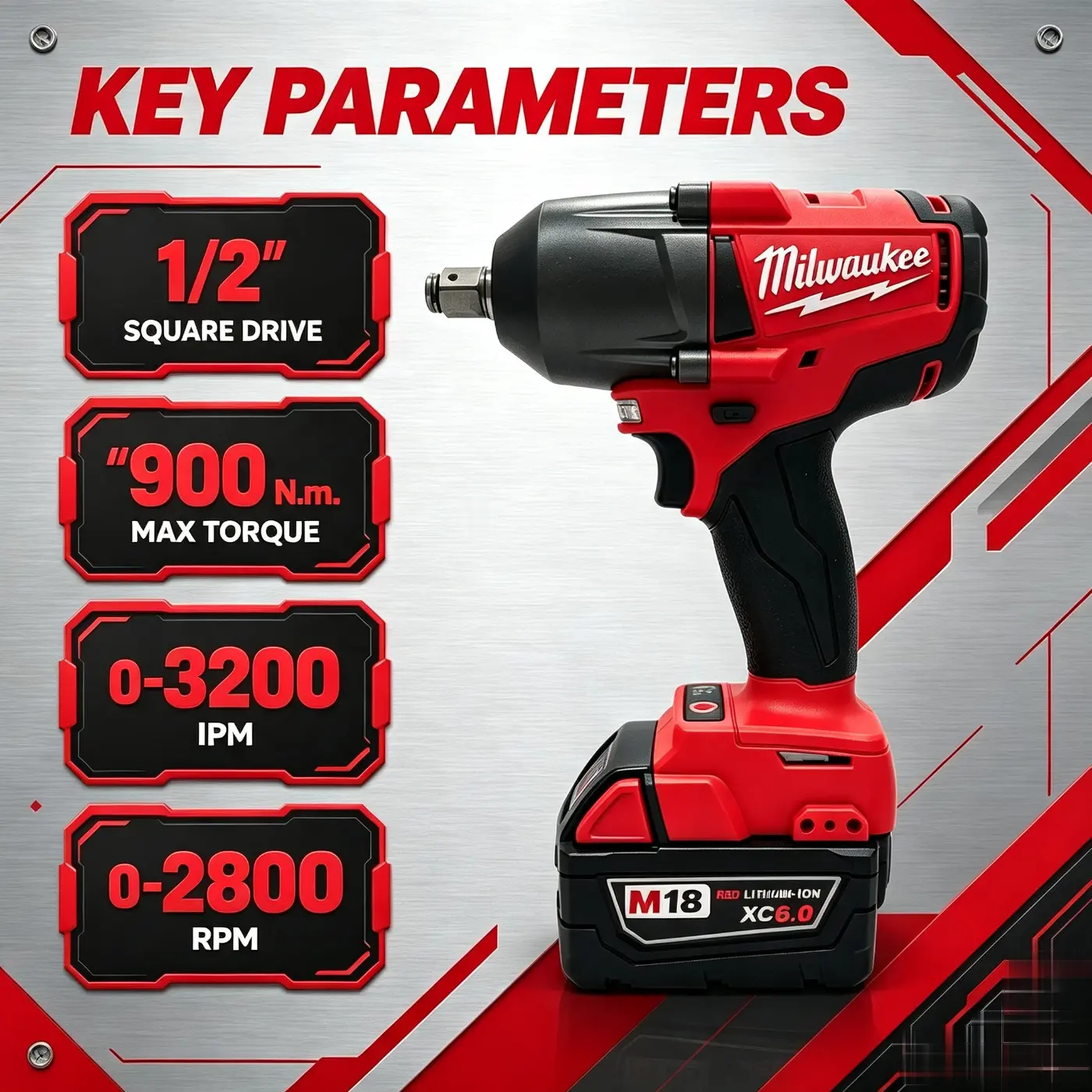 Milwaukee M18 FUEL Brushless 1/2" Mid-Torque Impact Wrench (M18FMTIWF12-0), 900 Nm Max Fastening Torque, 3-Speed DRIVE CONTROL, Friction Ring, Bare Tool, for Automotive & Construction set complete