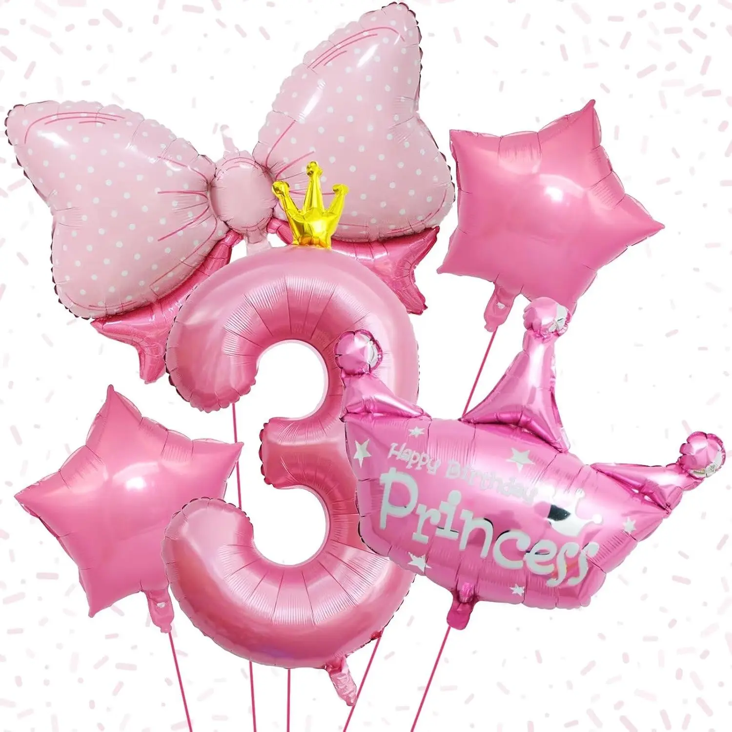 3rd Birthday Decorations for Girls, Pink Balloon Set With 40 Inch Number 3, Large Helium Foil Mylar Crown Balloon, Bow Foil Balloons for Baby Girl Daughter Birthday Party
