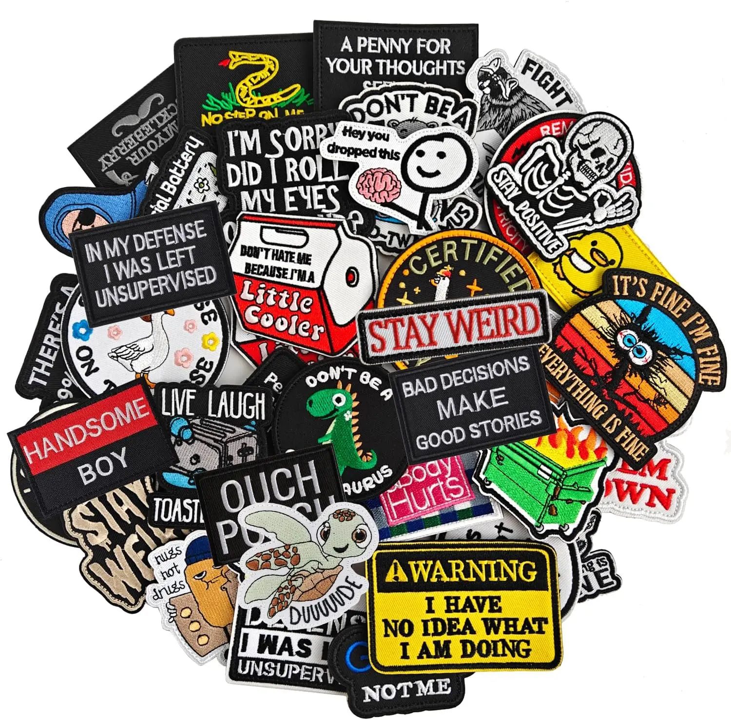 20 Decorative Random Funny Hook-and-Loop Embroidered Meme Morale Patches - DIY Applique Sewing   tactical    Patches   for Backpacks, Dog Harnesses