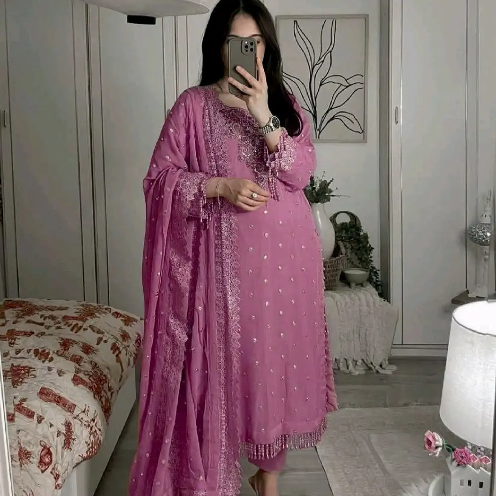Women's Formal Ethnic 3-Piece Ready-Made Salwar Kameez, Elegant Everyday Wear with Refined Aesthetics for Party Occasions, Elegance