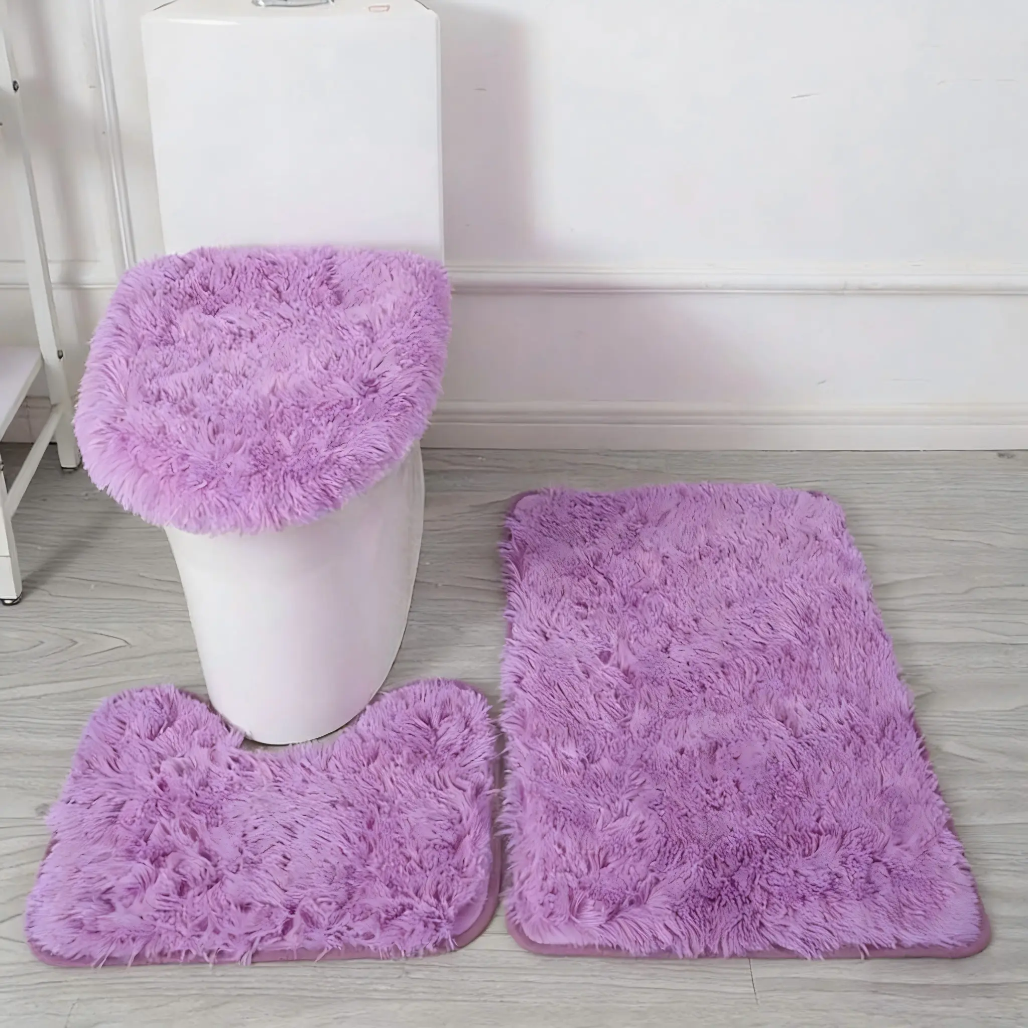 Pink 3-Piece Bathroom Rug Set - Super Absorbent Microfiber Washable Bath Mat Kit, Non-Slip Rubber Rectangle Shower Mat with Suction Cups for Tub Floor, Safe Cozy Bath Spaces, Bathroom Rugs Washable
