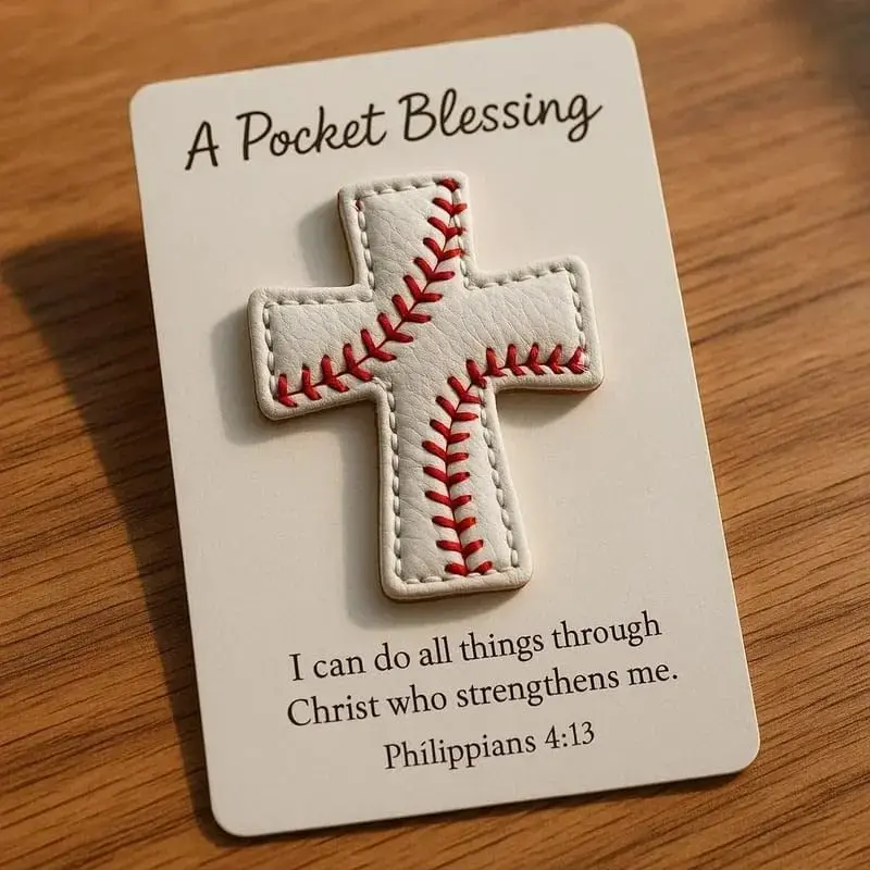 【Back to School】1 Pc Pocket Blessing – Baseball Cross Edition,Handmade Baseball Cross Pocket Blessing with Verse Card,Compact Size Christian Faith Gift for Athletes,Inspirational Sports Keepsake for Players and Coaches Shopping Reusable Grocery Teamwork