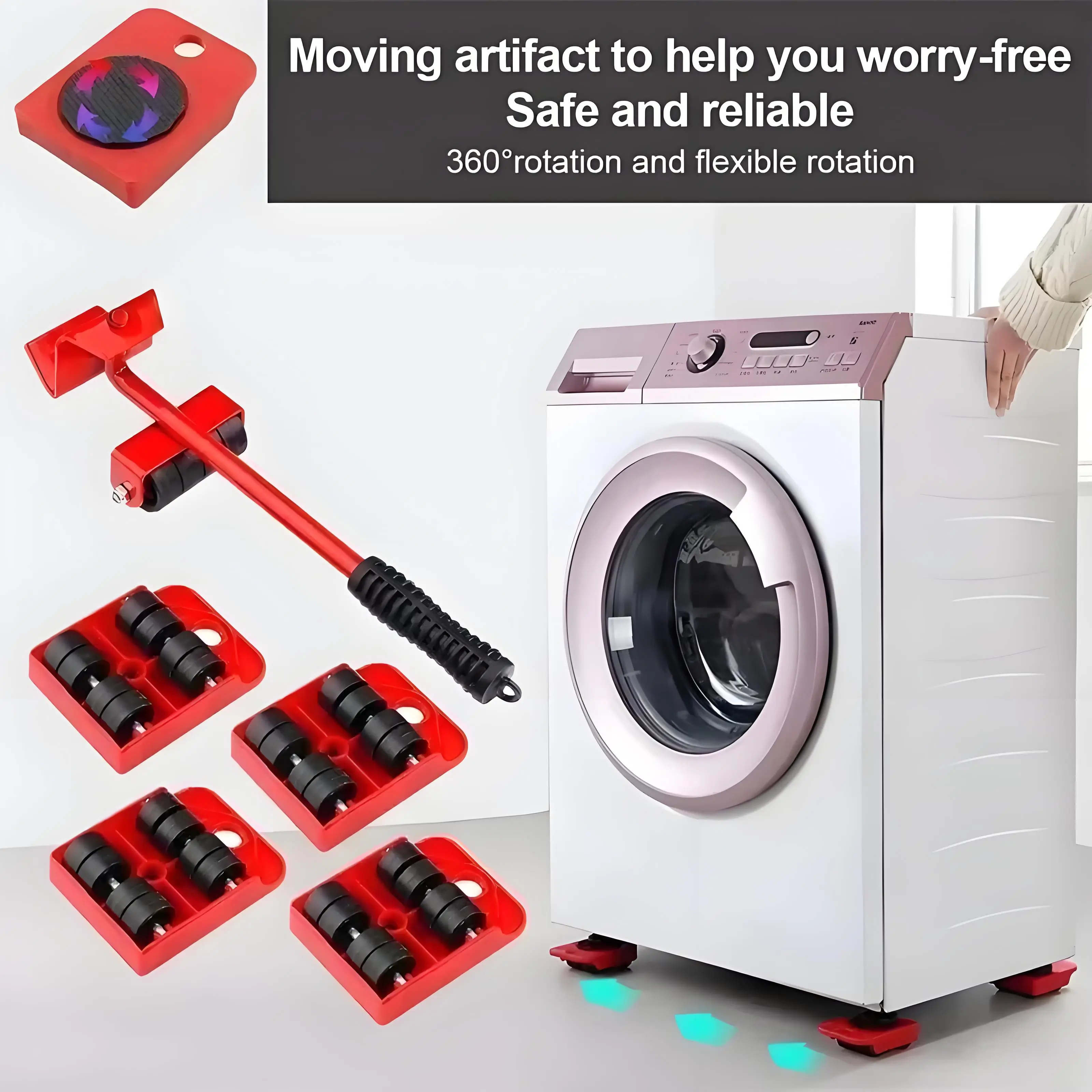 Heavy Duty Furniture Lift Mover Kit, 220 Lbs Capacity with Wheels & Lifter Tool, No-Scratch Floor Protector Knobs for Sofa, Fridge
