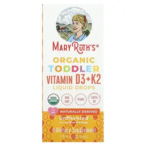 MaryRuth's Organic Toddler Vitamin D3 + K2 Liquid Drops, 1-3 Years, Unflavored, 1 fl oz (30 ml)