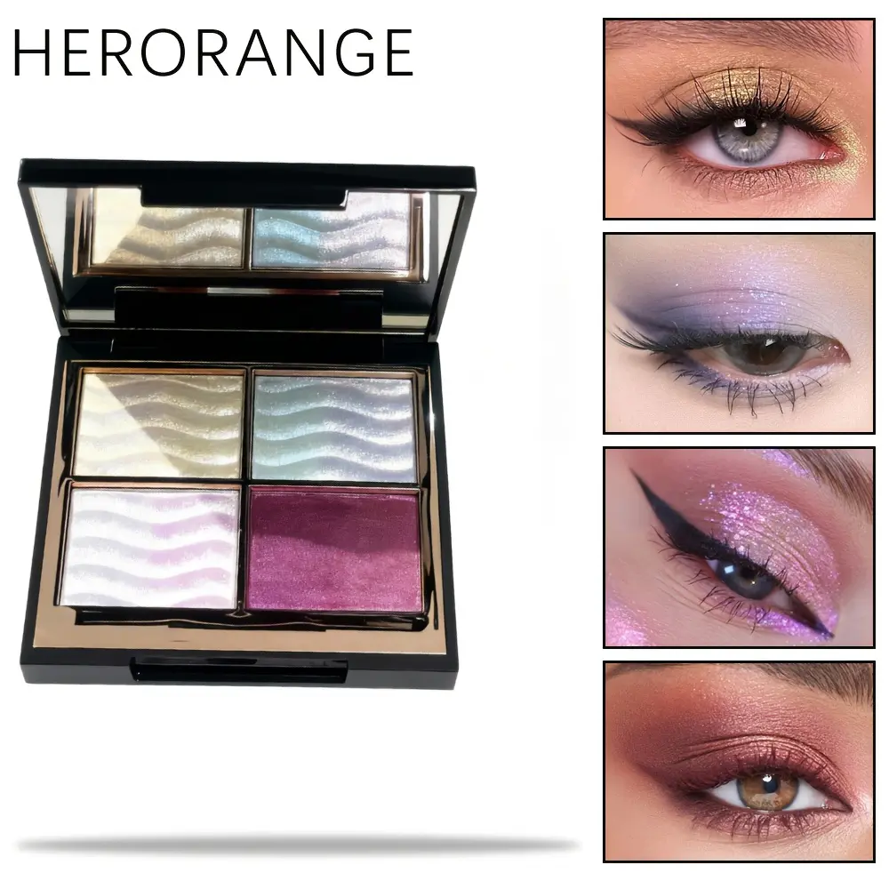 Multichrome Eyeshadow and Blush Palette - 4-Color Shifting Iridescent Highlighter, Buildable Sparkling Glitter for Cheeks & Eyes, Long-Lasting & Sweat-Resistant Festival Makeup Kit for Halloween, Parties, Cosplay Gift ！ Cosmetic