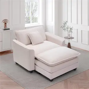 Oversized Chair with Ottoman, Modern Corduroy Sofa Bed, Single Sofa Chaise, Large Upholstered Sofa for Living Room, Bedroom