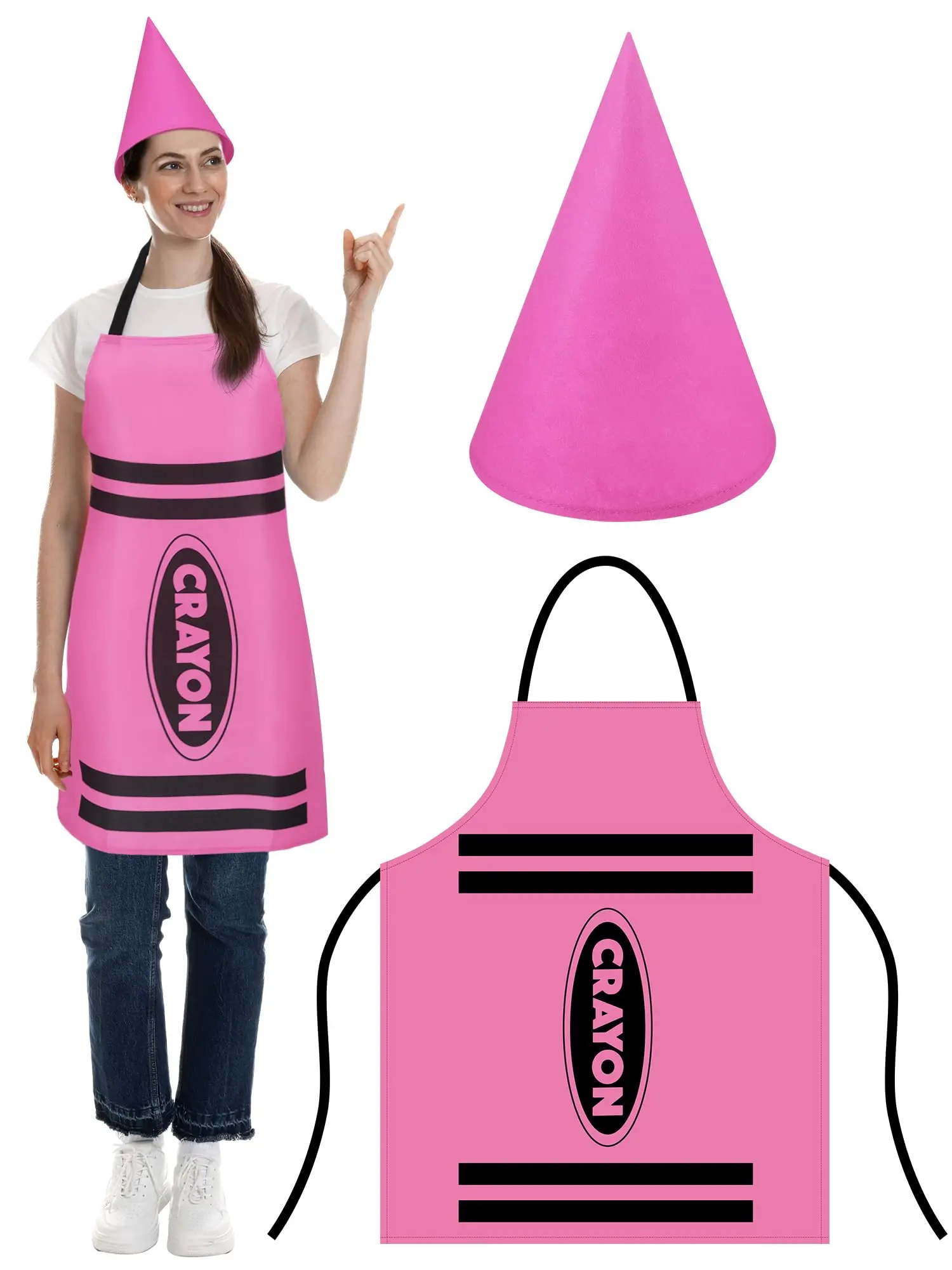 Halloween Teacher Group Crayon Apron and Gnome Cone Hat Costume Set for Adults, Colorful Rainbow Apron, Creative Fancy Dress for Teachers, Educators and School Staff, Perfect for Classroom Parties, Spirit Week, School Events and Halloween