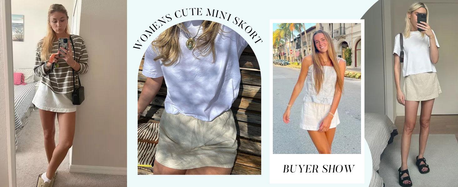 Yeokou Women's Petite Skorts Cotton-Linen Mini Skirt with Built-in Shorts A-line Style for Beach & Casual Wear Yeokou Women's Petite Skorts Cotton-Linen Mini Skirt with Built-in Shorts A-line Style for Beach & Casual Wear