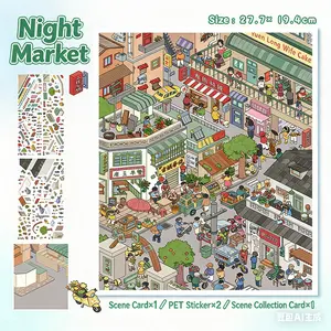 [Night Market Scene] 3D Scene Sticker Including a tweezers DIY Cute Cartoon Creative Stickers for Scrapbooking Making DIY Decorative Stickers for Crafting