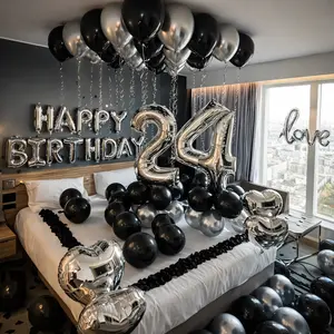 Black & Silver Balloon Garland Kit with 40" Jumbo Number Balloons + Rose Petals | Birthday Party Decorations for Men & Women