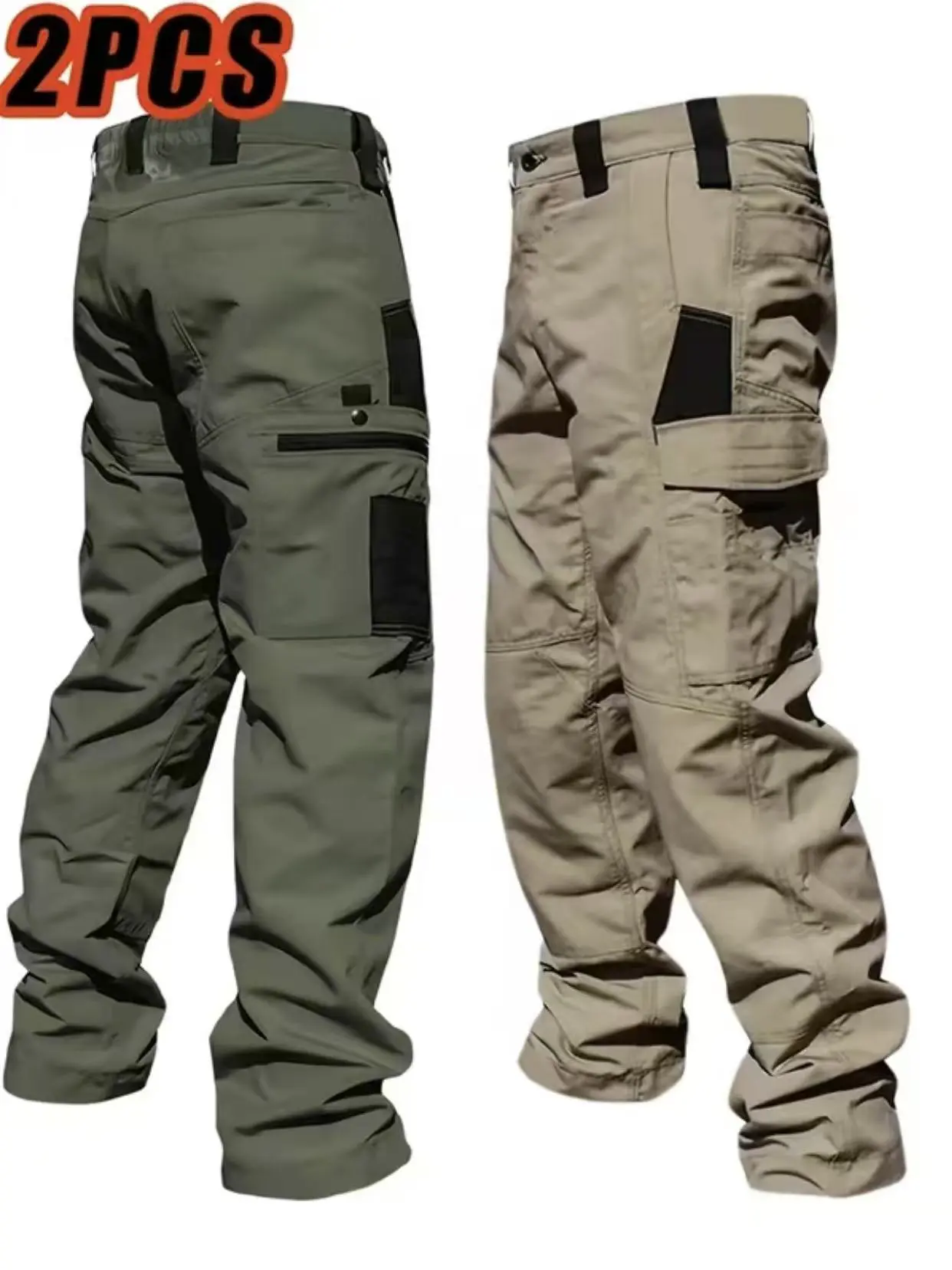 Men's 2-Pack Plain Tactical Cargo Pants - Menswear Men's Clothing, Multi Pockets, Zipper Closure, 230 GSM Durable Outdoor Training Trousers, Tactical Look, Ideal for Hiking, Camping,clothes for back to school,first day of school outfits