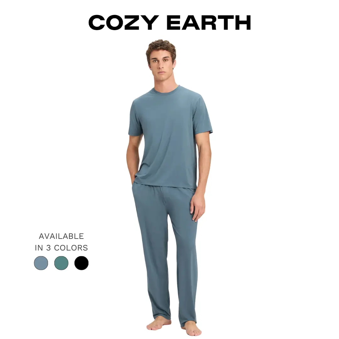 Cozy Earth Men’s First Layer Pajama Tee & Pant Set | Ultra-Soft Bamboo Viscose & Supima Cotton Lounge Set Pajama Set Menswear