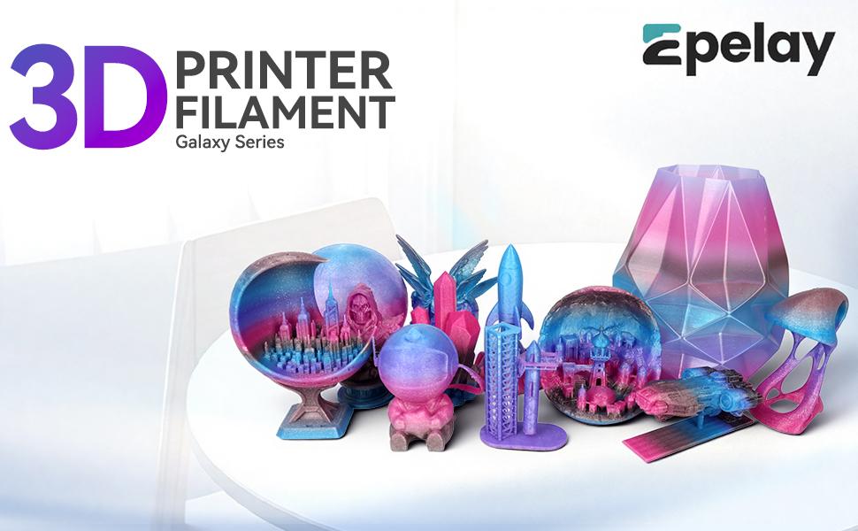 Epelay 4-Color Gradient PLA+ Filament Red Black Blue Purple Color Change Every 8m 1.75mm 3D Printing Filament for Creative Models