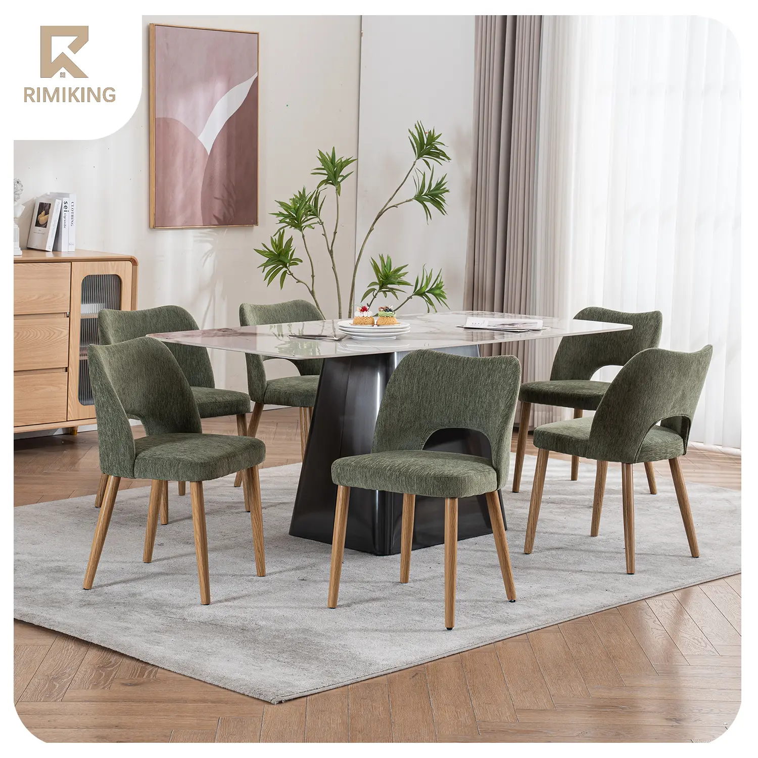 【Fathersdaygift】RIMIKING Mid-Century Modern Upholstered Dining Chair,One box, two pieces,Premium Chenille Fabric,Thick Comfort Cushioning,3008