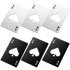Ace Of Spades Bottle Opener Credit Card Size Pocker Cap Opener Portable Stainless Steel Can Opener (6 Pack Black & Silver)