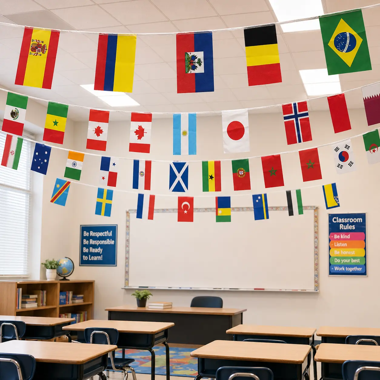 48-Country International Flag Bunting Banner, 47FT String Pennants (5.5x8.3in Each) Outdoor Flags, Teacher Stuff for Classroom, Back to School World Geography Decor for Kindergarten-Elementary School