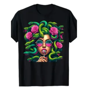 Graphic Tees medusa hippie psychedelic snakes greek mythology t shirt mens t shirt black