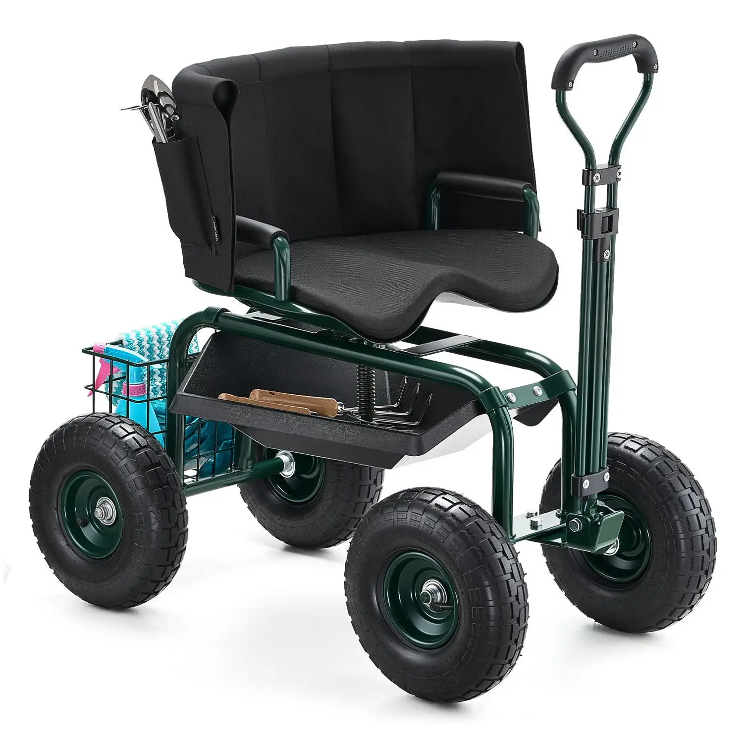 【SummerFinds】VEVOR Garden Seat with Wheels,  Rolling Garden Stool with Height Adjustable & 360° Swivel Seat, 400lbs Weight Capacity, Gardening Cart Bench, Ergonomic Backrest & Tool Storage, for Garden, Yard, Patio