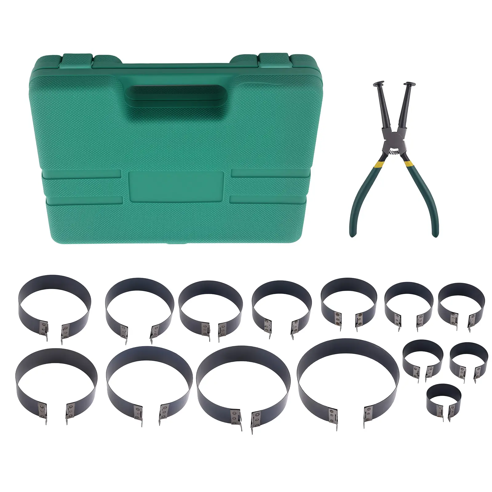 MAXPEEDINGRODS 14-Piston Ring Compressor Cylinder Installer Kit with Pliers & 14-Band 65mn Steel Clamp, Automotive Precision Tools for Cars Trucks, Tractors, Easy Operation