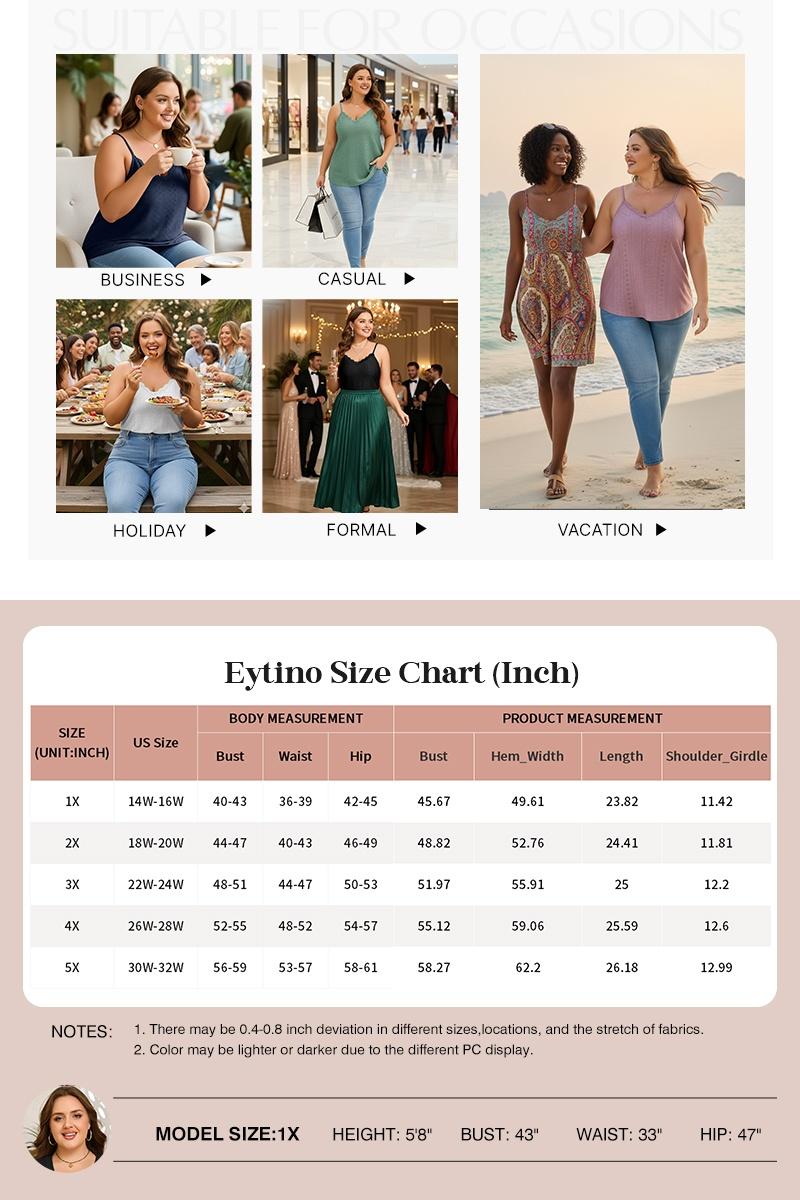 Eytino Plus Size Tank Tops for Women Summer Casual Spaghetti Strap Sleeveless Camisole Shirts(1X-5X)