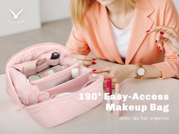 [NEW IN] HYNES EAGLE Travel Makeup Bag for Women, Water Repellent Puffy Quilted Cosmetic Organizer Pouch, Portable Wide Open Toiletry Bag for Toiletries & Brushes, Large Capacity Travel Makeup Case Black Friday