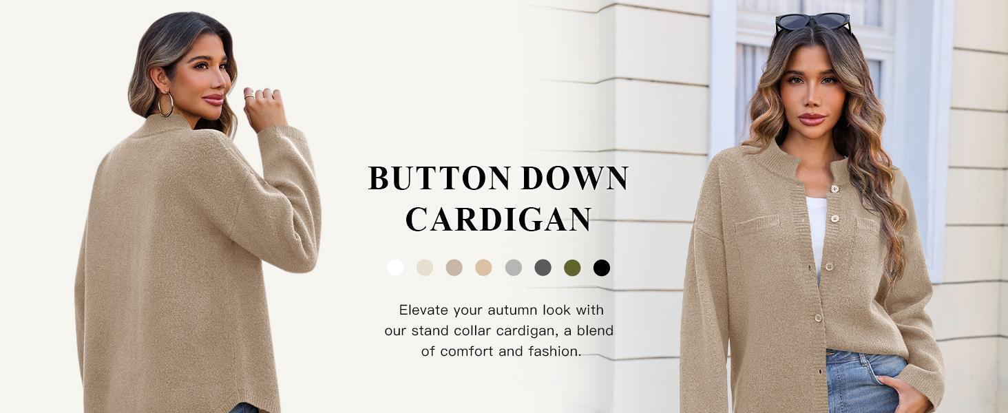 Imily Bela Womens Collared Cardigans Button Down Fall Sweater Jackets Oversized Casual Long Sleeve Knit Shirts