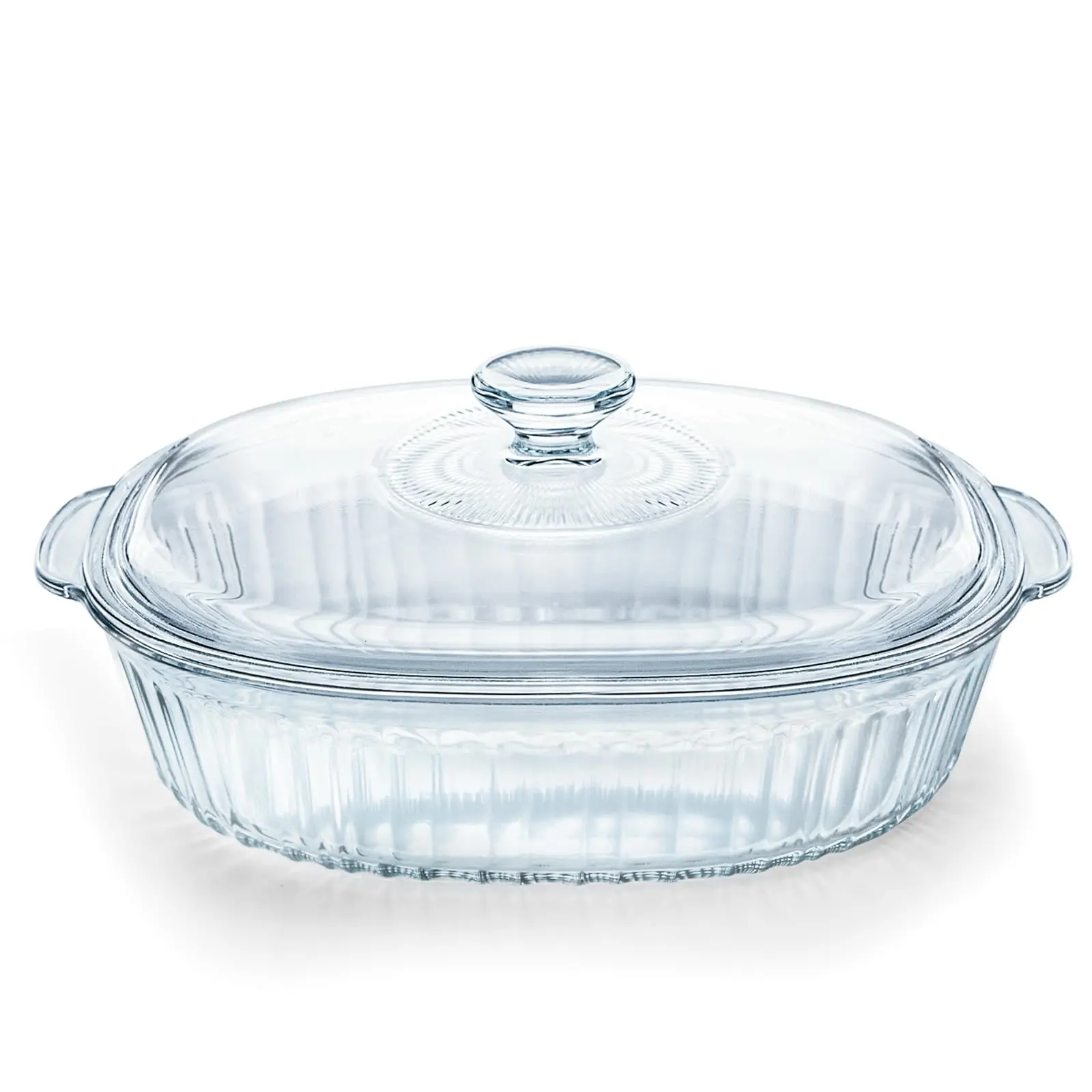 LOVEWE 1800ML Oval Glass Baking Dish with Lid - Borosilicate Heat-Resistant Glass Construction - Oven/Microwave/Refrigerator/Dishwasher Safe - Features Transparent Heat-Resistant Handles