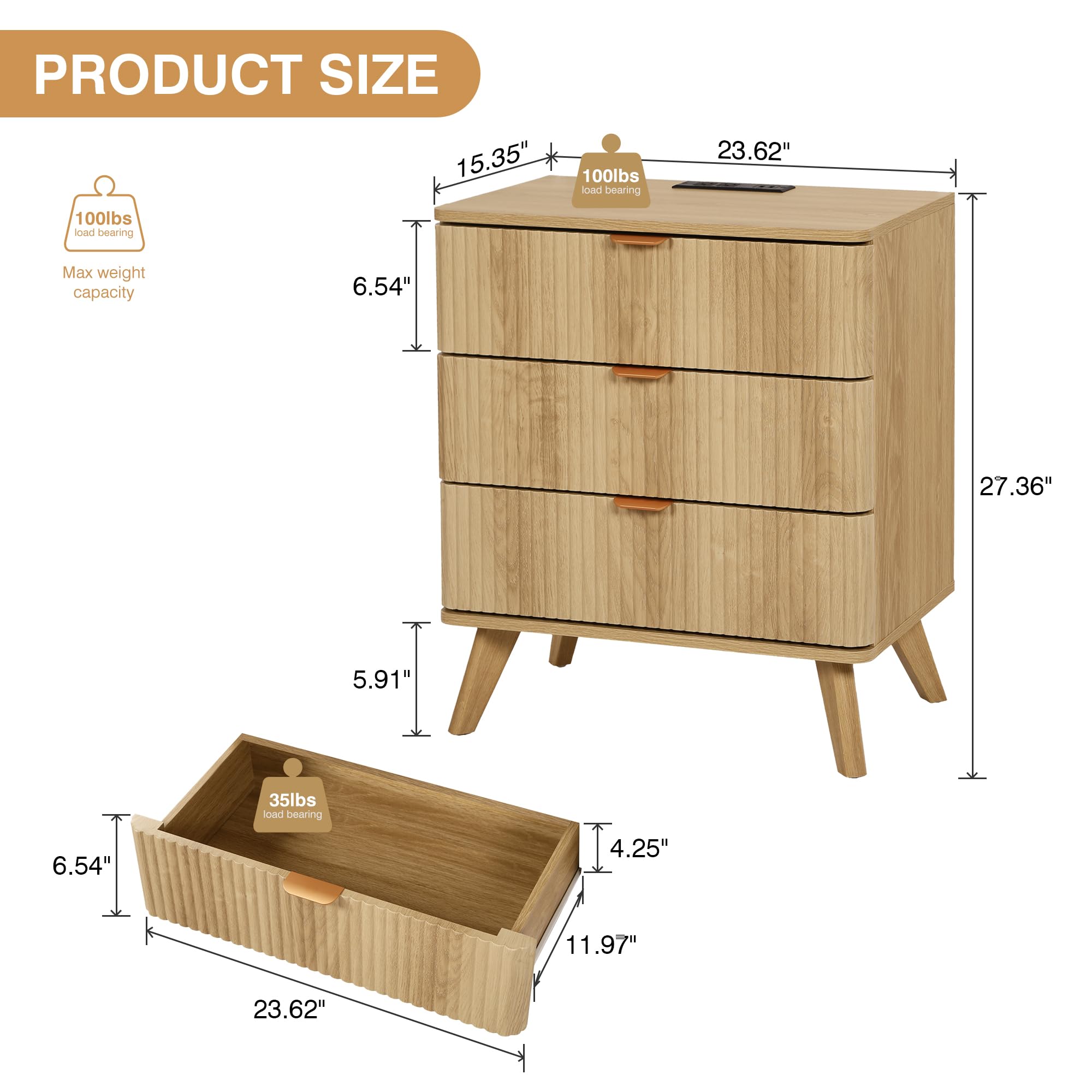 Giratree 3 Drawer Farmhouse Nightstand Set of 2 with Charging Station, Mid Century Modern Wide Nightstand with Drawers, Fluted Nightstand Dresser for Bedroom Bedside Table, Living Room End Table with Storage Giratree 3 Drawer Farmhouse Nightstand Set of 2 with Charging Station, Mid Century Modern Wide Nightstand with Drawers, Fluted Nightstand Dresser for Bedroom Bedside Table, Living Room End Table with Storage