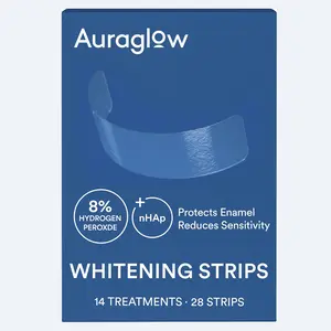 Auraglow Teeth Whitening Strips, Sensitive Whitening Strips, 14 Whitening Treatments, 8% Hydrogen Peroxide with Nano Hydroxyapatite (nHAp) to Reduce Sensitivity and Protect Enamel, 28 Strips, Mint