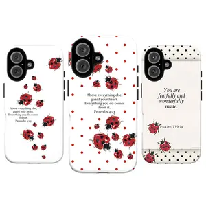 Cute Ladybug Christian Phone Case with Bible Verses, Vintage Polka Dot Red Bug Aesthetic Scripture Cover for iPhone & Samsung, Minimal Pastel Faith-Inspired Design, Sweet Girly Church Theme, Shockproof Durable Protective Case, Trendy Gift for Her & Him