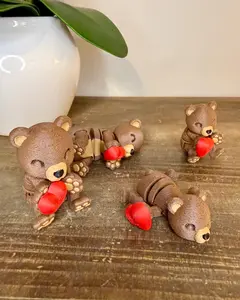 Magnetic Bear Figurine with Heart | 3D Printed Brown Bear