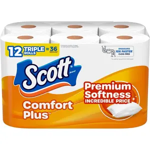 New ComfortPlus Toilet Paper 12 Triple Rolls 231 Sheets per Roll Septic-Safe 1-Ply Softness & Strength Kitchen Wipes