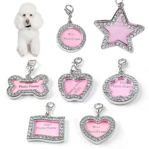 Pet collar accessories, bone-shaped and heart-shaped tags, rhinestone-encrusted photo frames, anti-loss identification tags, and handwritten DIY photos for cats and dogs. phone number