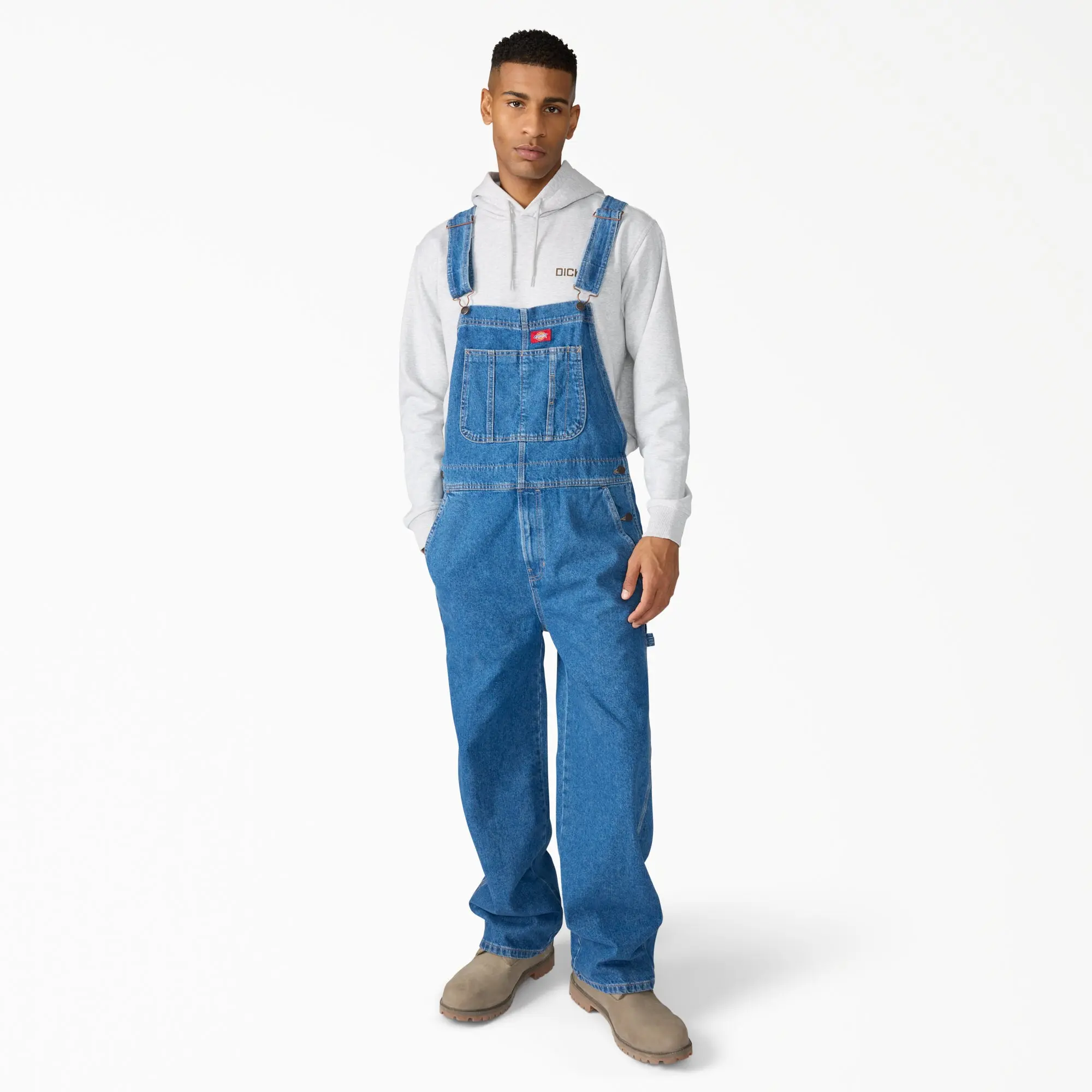 Dickies Loose Denim Bib Overalls, 100% Cotton Denim Fabric, Workwear Style