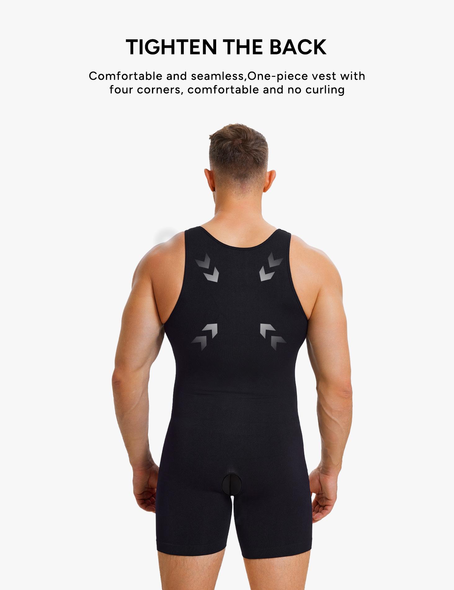 Nebility Men's High Compression Shapewear Bodysuit – U-Neck One-Piece with Tummy Control & Chest Support, Ideal for Gym & Workouts,fathersdaygift