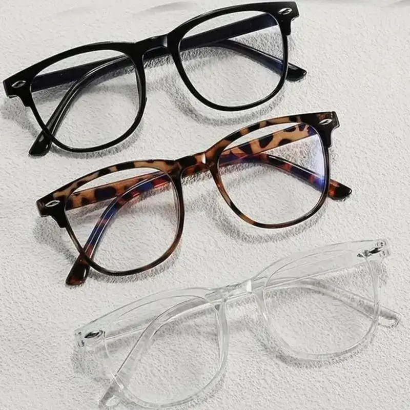 Unisex Glasses 3-Pack, Vintage-Inspired Solid Plastic Frames with a Retro Flat Frame Design & Anti-Blue Light Lenses, Unisex Appeal, Plastic Material, Women, Minimalist, Reduces Digital Eye Strain