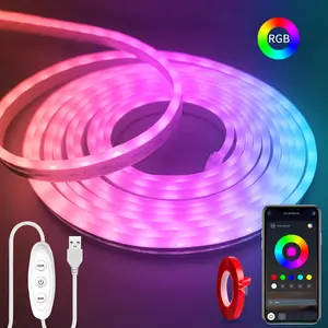Yocrostar LED Neon Rope Lights - 5V USB Powered, Music Sync Color Changing, APP Controlled, IP65 Waterproof RGB LED Lights for Bedroom, Cabinet, DIY Home Improvement Lighting