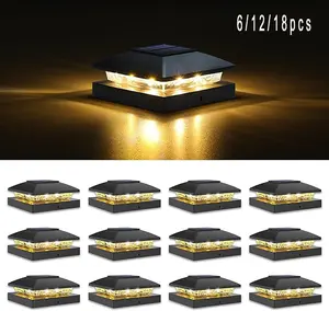 6Pack Waterproof Solar Lights for 4x4 Fence Posts Dusk to Dawn Auto On Off LED Post Cap Lights All Weather Deck Lighting for Outdoor Garden