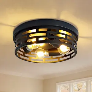 2-pack Black Flush Mount Ceiling Light Fixtures,3-Light E26*3 Base Modern Hallway Light Fixtures Ceiling, Black Light Fixture Ceiling Mount for Farmhouse,Kitchen, Bedroom