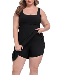 HDE Womens Plus Size Easy Quick Slip Tennis Dress Square Neck Workout Athletic Golf Active Dresses Built-in Shorts and Bra